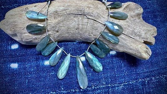 Labradorite Bead Strand - Faceted Drops - 27mm x 11mm - 52mm x 14mm - 7.5"
