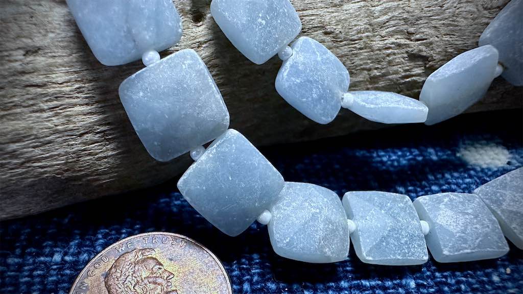 Blue Calcite Bead Strand - Faceted Squares - 10mm - 7"