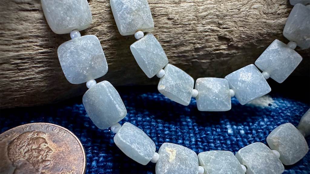 Blue Calcite Bead Strand - Faceted Squares - 8mm - 7"