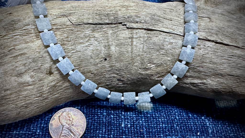 Blue Calcite Bead Strand - Faceted Squares - 6mm - 7"