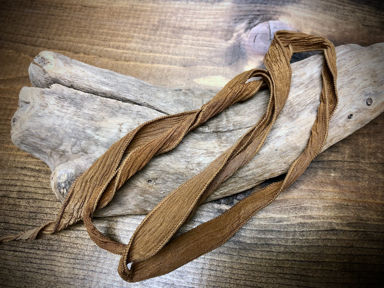 Side-Stitched Silk Ribbon - Raw Umber