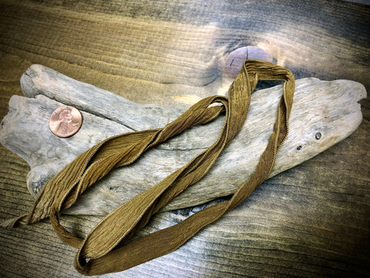 Side-Stitched Silk Ribbon - Raw Umber