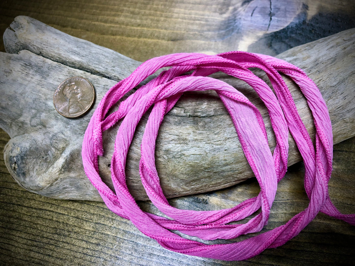 Side-Stitched Silk Ribbon - Rose Pink