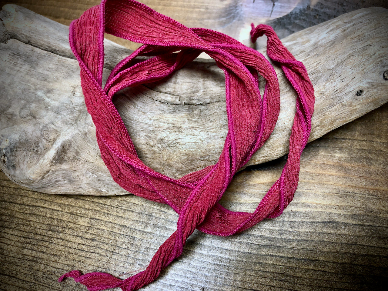 Side-Stitched Silk Ribbon - Raspberry