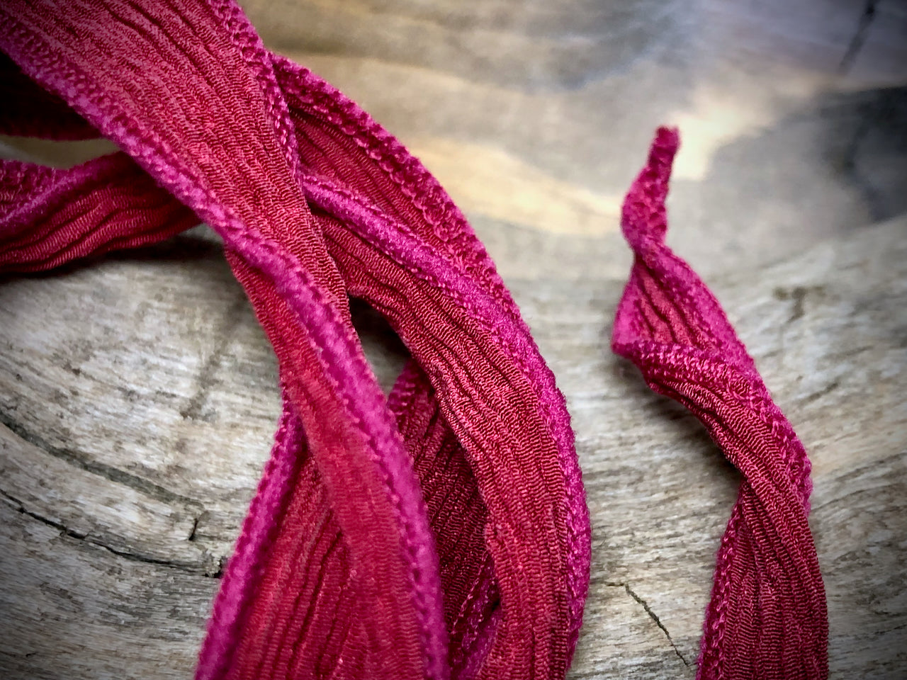 Side-Stitched Silk Ribbon - Raspberry