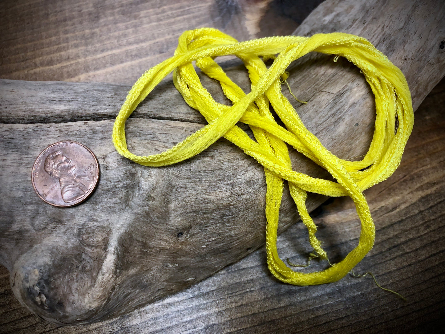 Side-Stitched Silk Ribbon - Bright Yellow