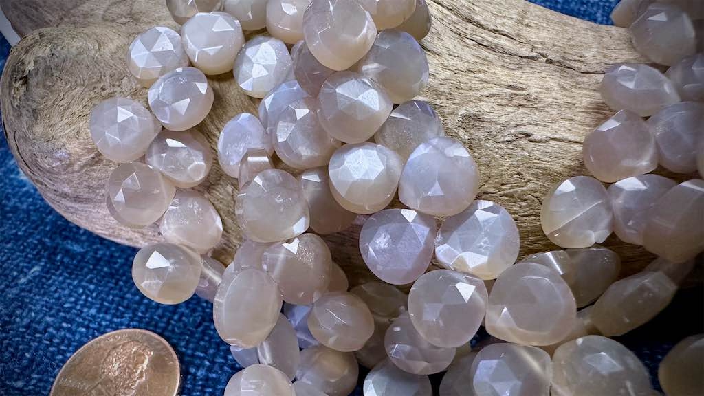 Grey Moonstone Bead Strand - Faceted Drops - 9mm - 8”