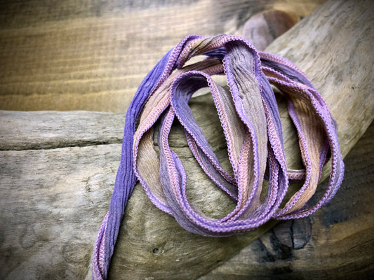Side-Stitched Silk Ribbon - Lavender-Ochre Ombre