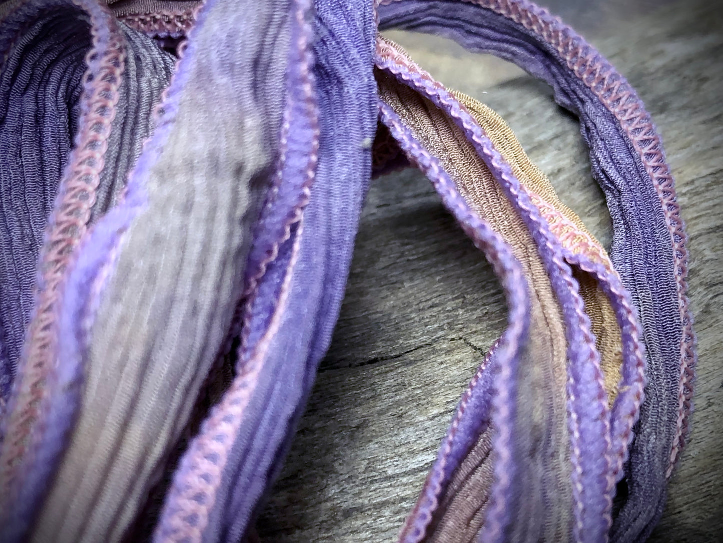 Side-Stitched Silk Ribbon - Lavender-Ochre Ombre