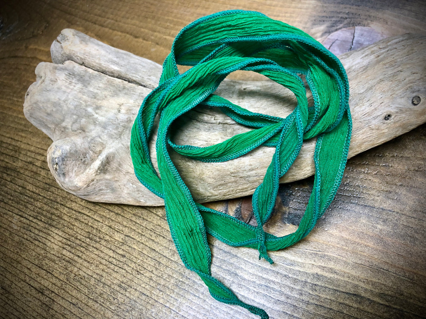 Side-Stitched Silk Ribbon - Kelly Green