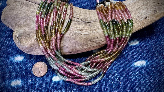Multi-Tourmaline Bead Strand - Rondelles - 3mm - 13”