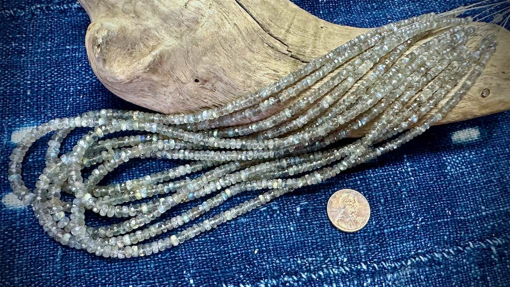 Labradorite Bead Strand - Graduated Faceted Rondelles - 5mm - 3mm - 16”