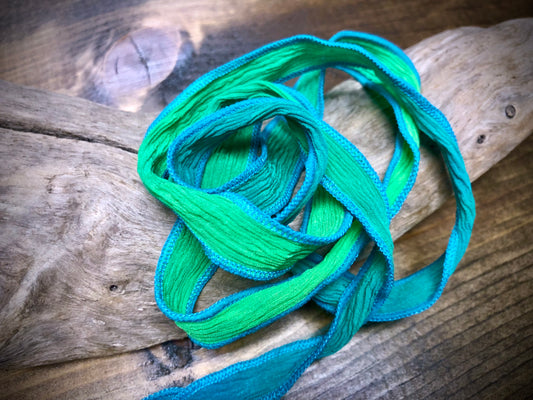 Side-Stitched Silk Ribbon - Blue-Lime Ombre