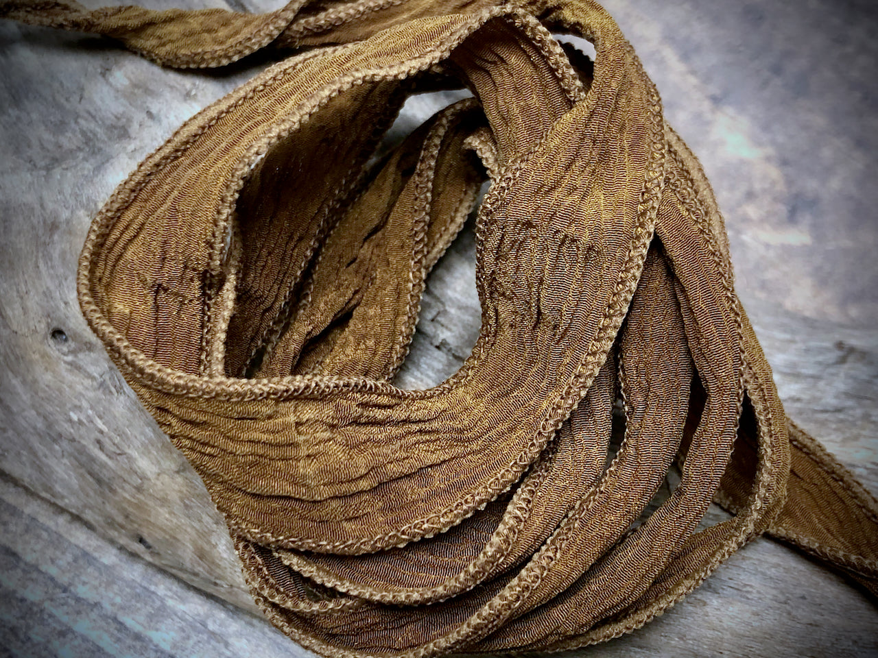 Side-Stitched Silk Ribbon - Raw Umber