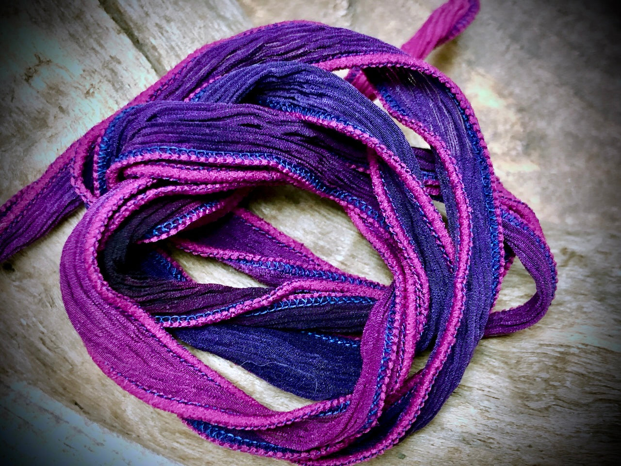Side-Stitched Silk Ribbon - Purple-Fuchsia Ombre