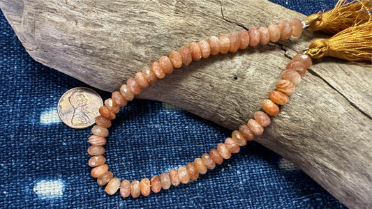 Fire Sunstone Bead Strand - Faceted Rondelles - 7mm - 8”