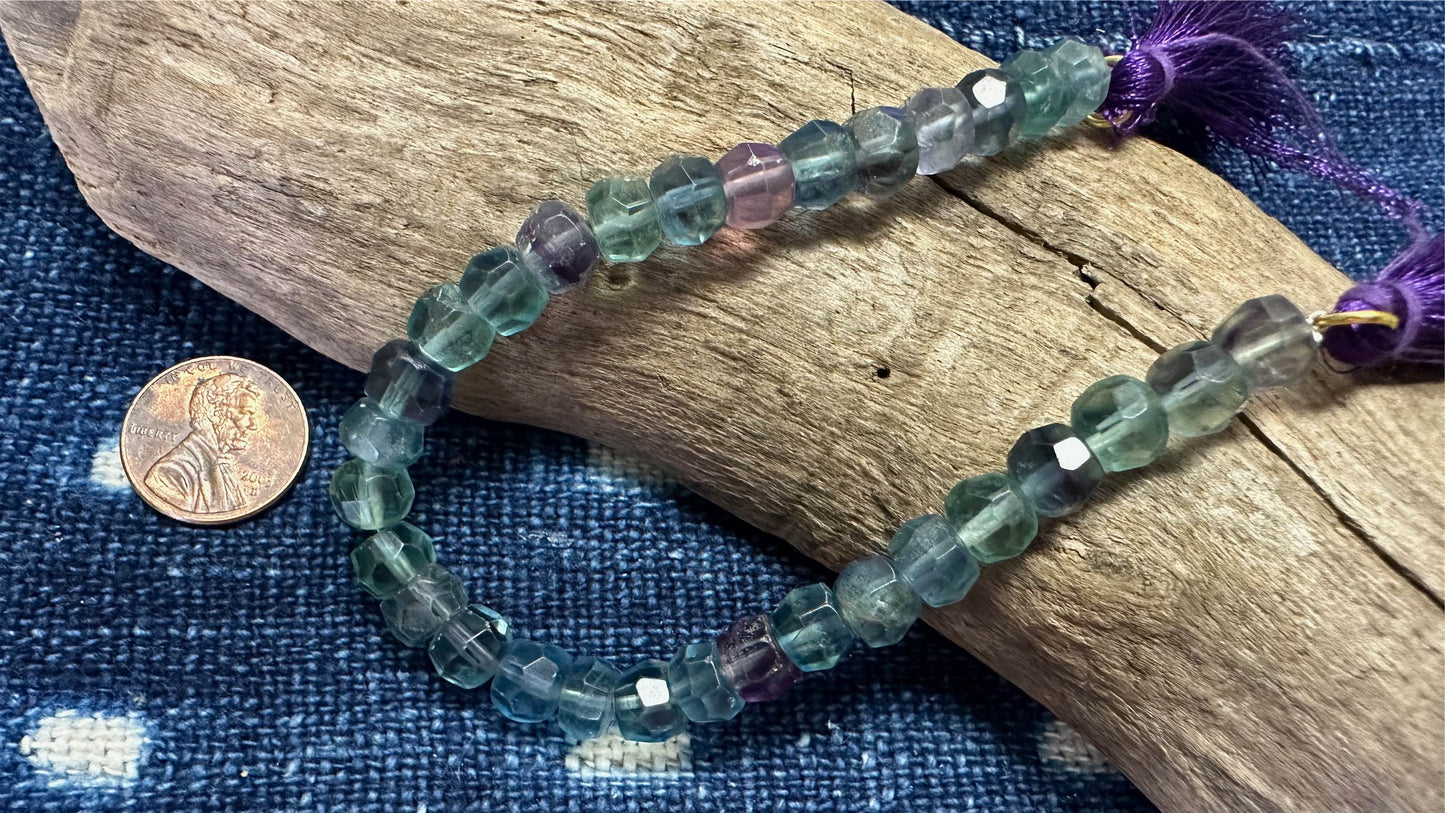 Fluorite Bead Strand - Faceted Rondelles - 8mm - 7.5”