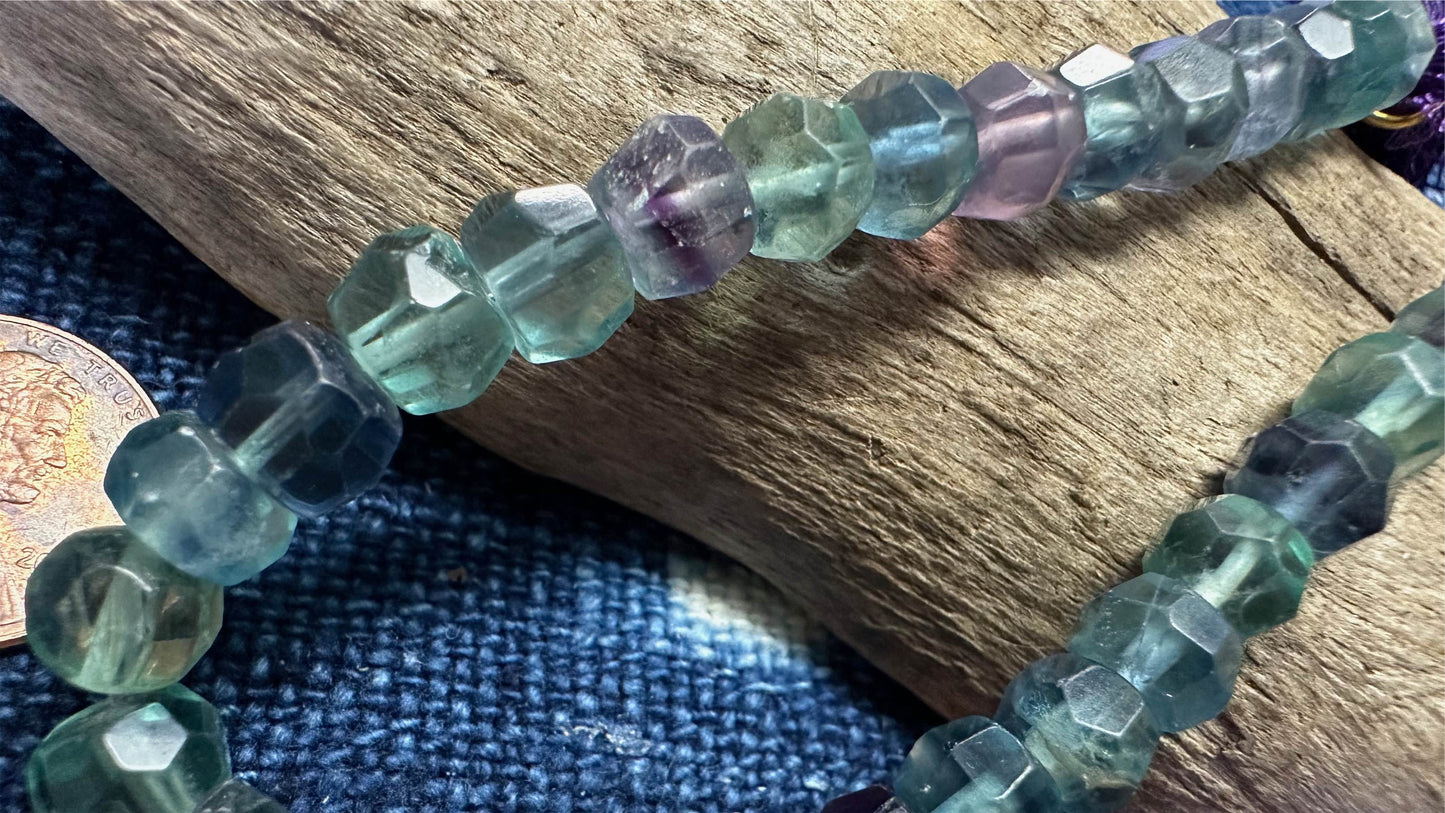 Fluorite Bead Strand - Faceted Rondelles - 8mm - 7.5”