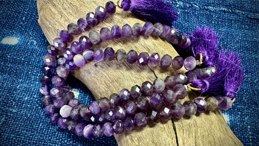 Amethyst Bead Strand - Faceted Rondelles - 8mm - 7.5”