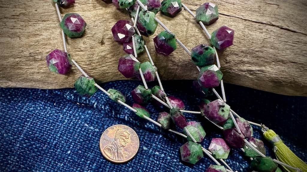 Ruby in Zoisite Bead Strand - Faceted Hexagons - 10mm x 12mm - 5.5”