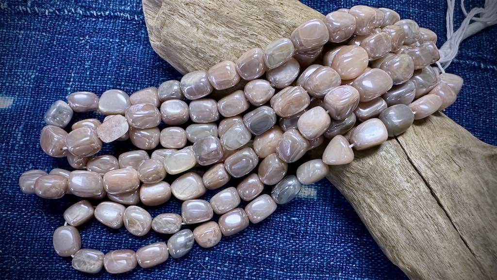 Moonstone Bead Strand - Fume Coated Smooth Nuggets - 13mm x 10mm - 16”