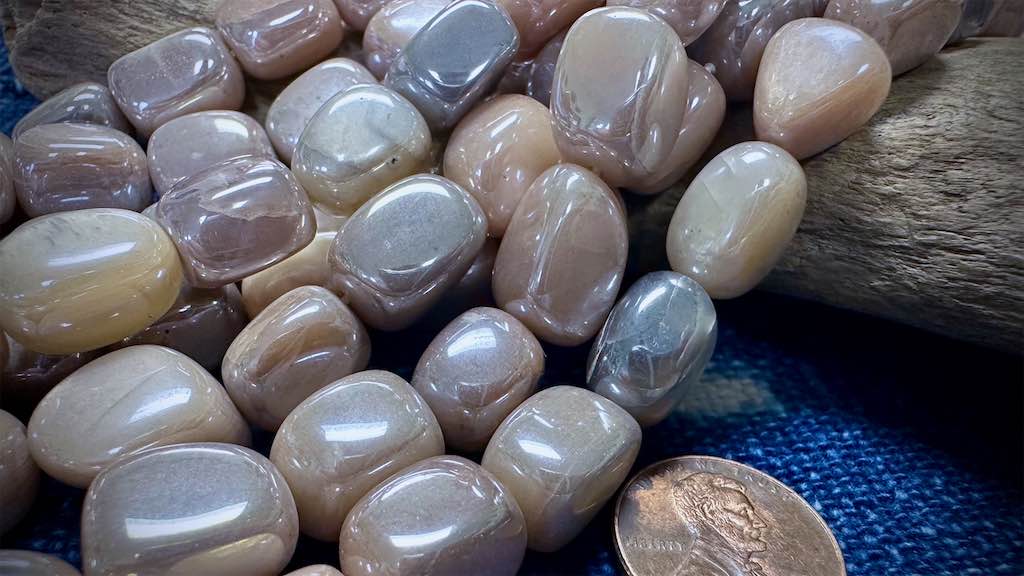 Moonstone Bead Strand - Fume Coated Smooth Nuggets - 13mm x 10mm - 16”