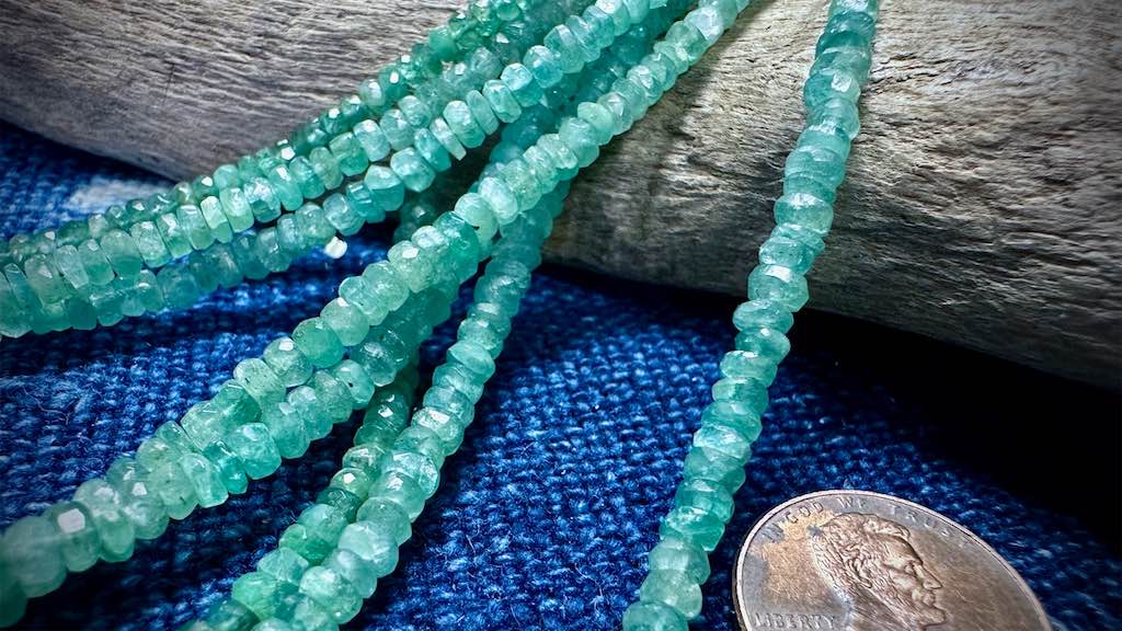 Emerald Bead Strand - Graduated Faceted Rondelles - 5mm - 2mm - 16”