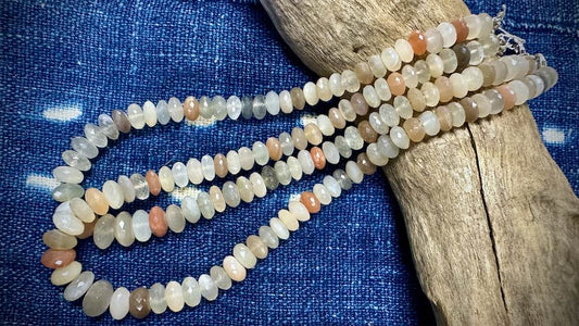 Multi-Moonstone Bead Strand - Graduated Faceted Rondelles - 13mm x 8mm - 16”