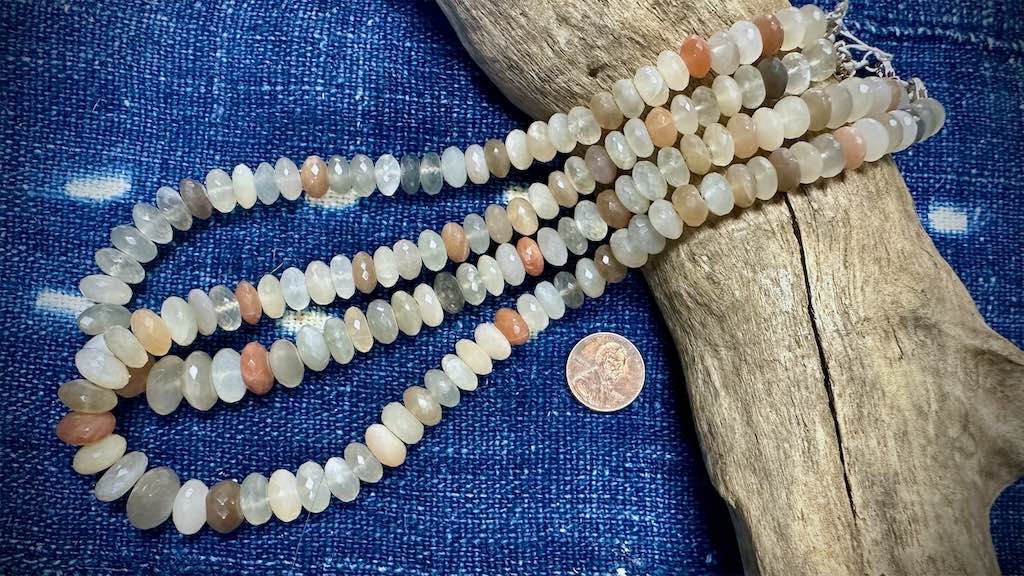 Multi-Moonstone Bead Strand - Graduated Faceted Rondelles - 13mm x 8mm - 16”