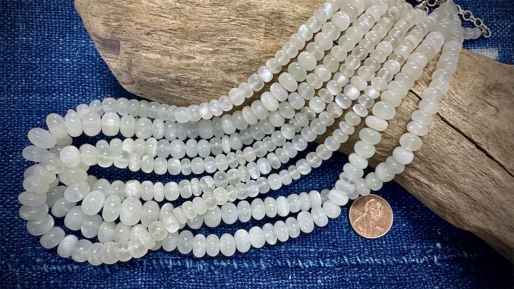 Moonstone Bead Strand - Graduated Smooth Rondelles - 10mm x 5mm - 16”
