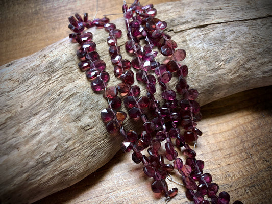 Garnet Faceted Briolette Bead Strand - 8mm x 4mm - 4"