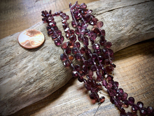 Garnet Faceted Briolette Bead Strand - 8mm x 4mm - 4"