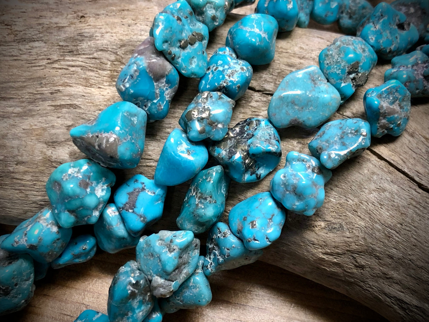 Hubei Turquoise Nuggets with Complex Inclusions - Stabilized - 10mm to 14mm - 16"
