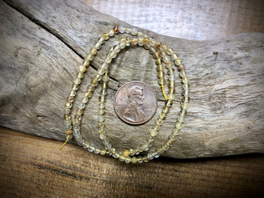 Golden Rutilated Quartz Rounds Bead Strand - 3mm - 15.5"
