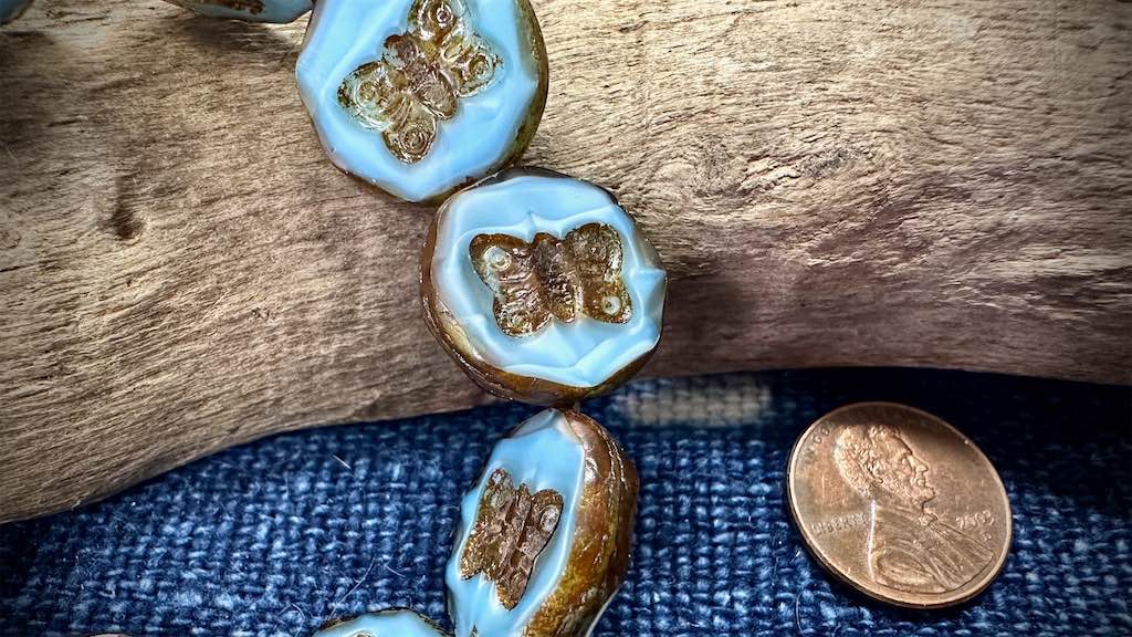 Czech Glass Butterfly Bead Strand - Coins - Sky Blue - 18mm