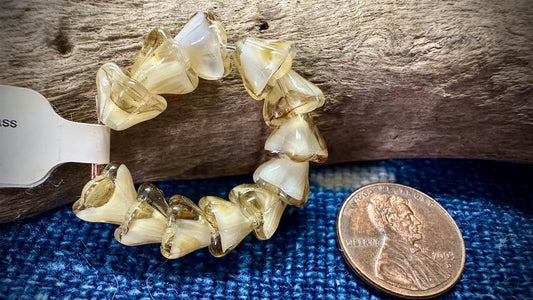 Vintage Czech Glass Bead Strand - Bell Flowers - 9mm x 7mm