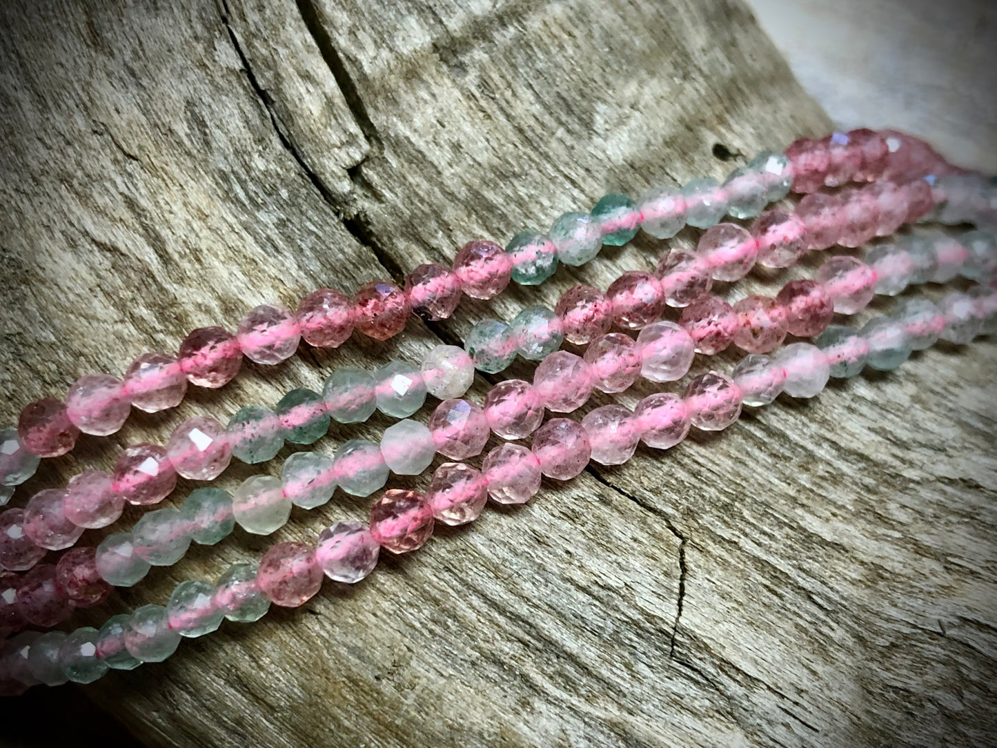 Strawberry Quartz Faceted Rounds Bead Strand - 3mm - 15.5"