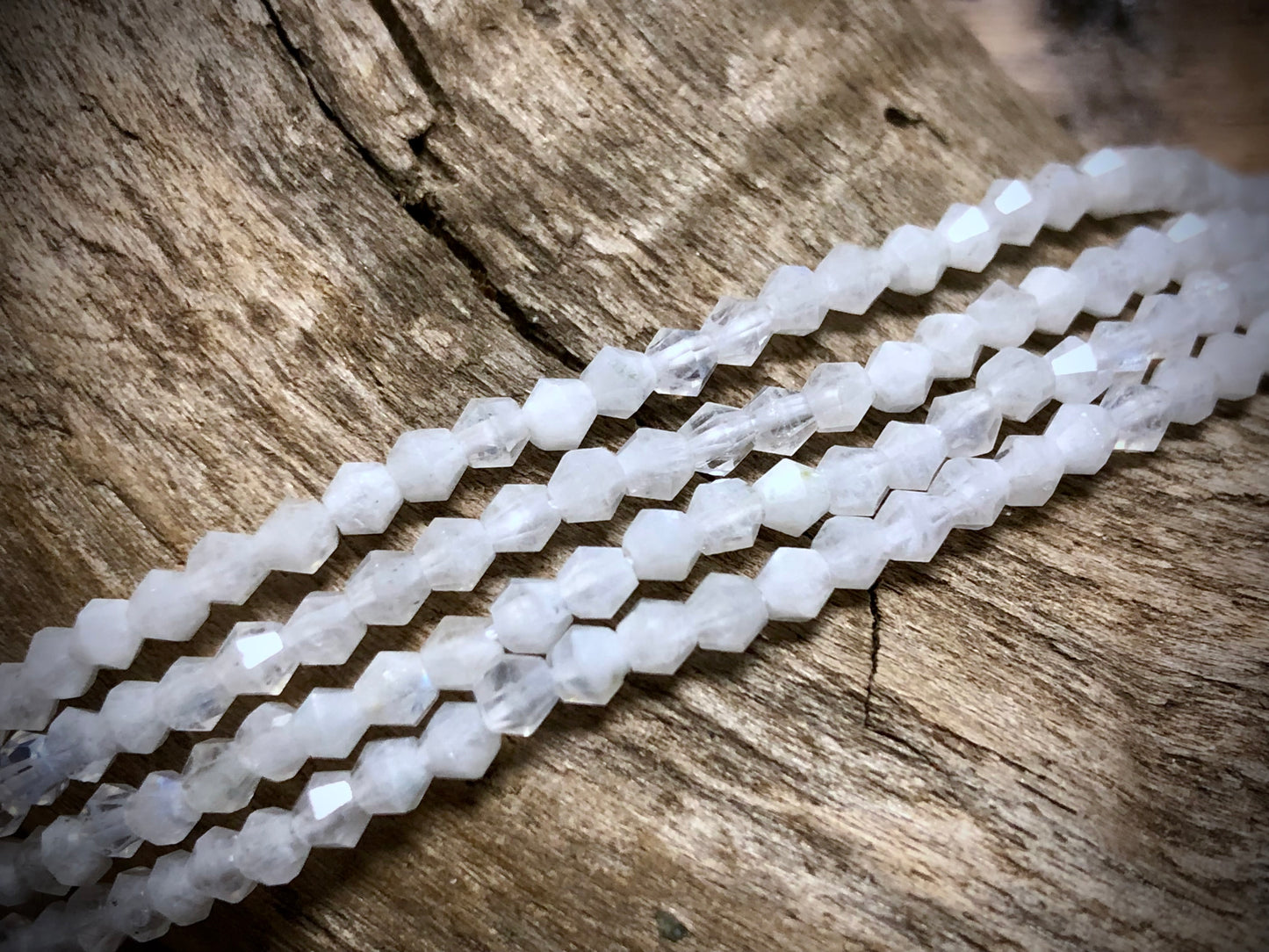 Blue Moonstone Faceted Bicones Bead Strand - 3mm - 15.5"