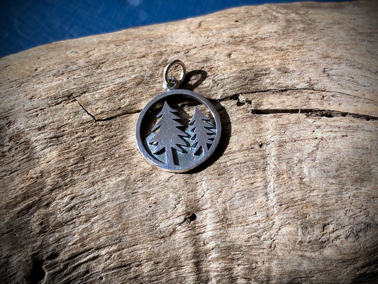 Sterling Tree Pendant with Mountains