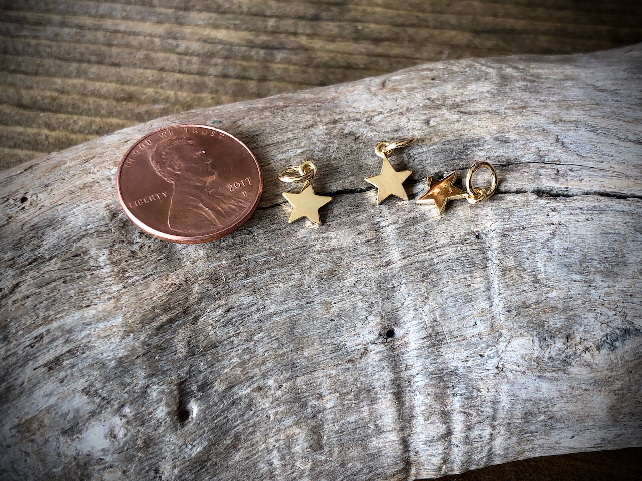14K Shiny Gold Plated Sterling Tiny Flat Star Charm
