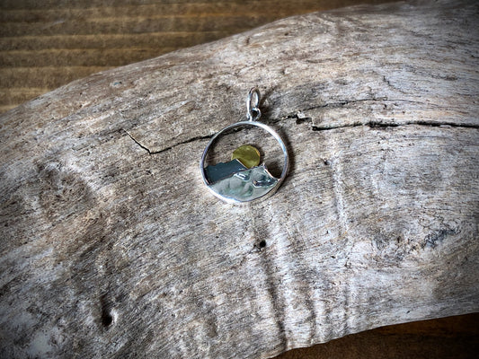 Sterling Mountain Range Pendant with Bronze Sun