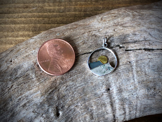 Sterling Mountain Range Pendant with Bronze Sun