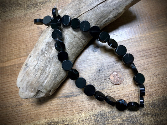 Black Agate Coins - 14mm - 15.5"