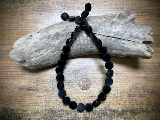 Black Agate Coins - 12mm - 15.5"