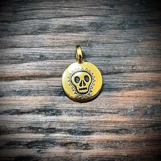 Antique Gold Plated Pewter Fancy Skull Charm