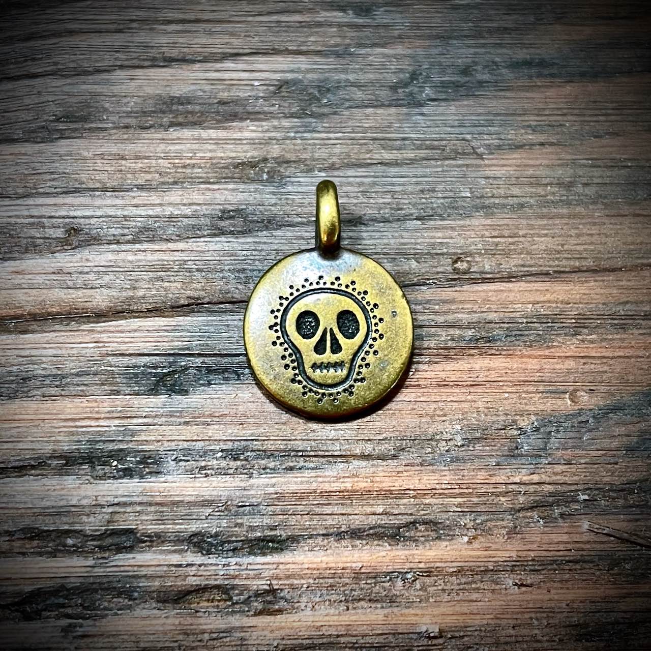 Antique Brass Plated Pewter Fancy Skull Charm