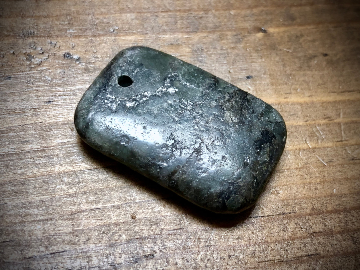 Green Serpentine Stone Pendant - Rounded Rectangle