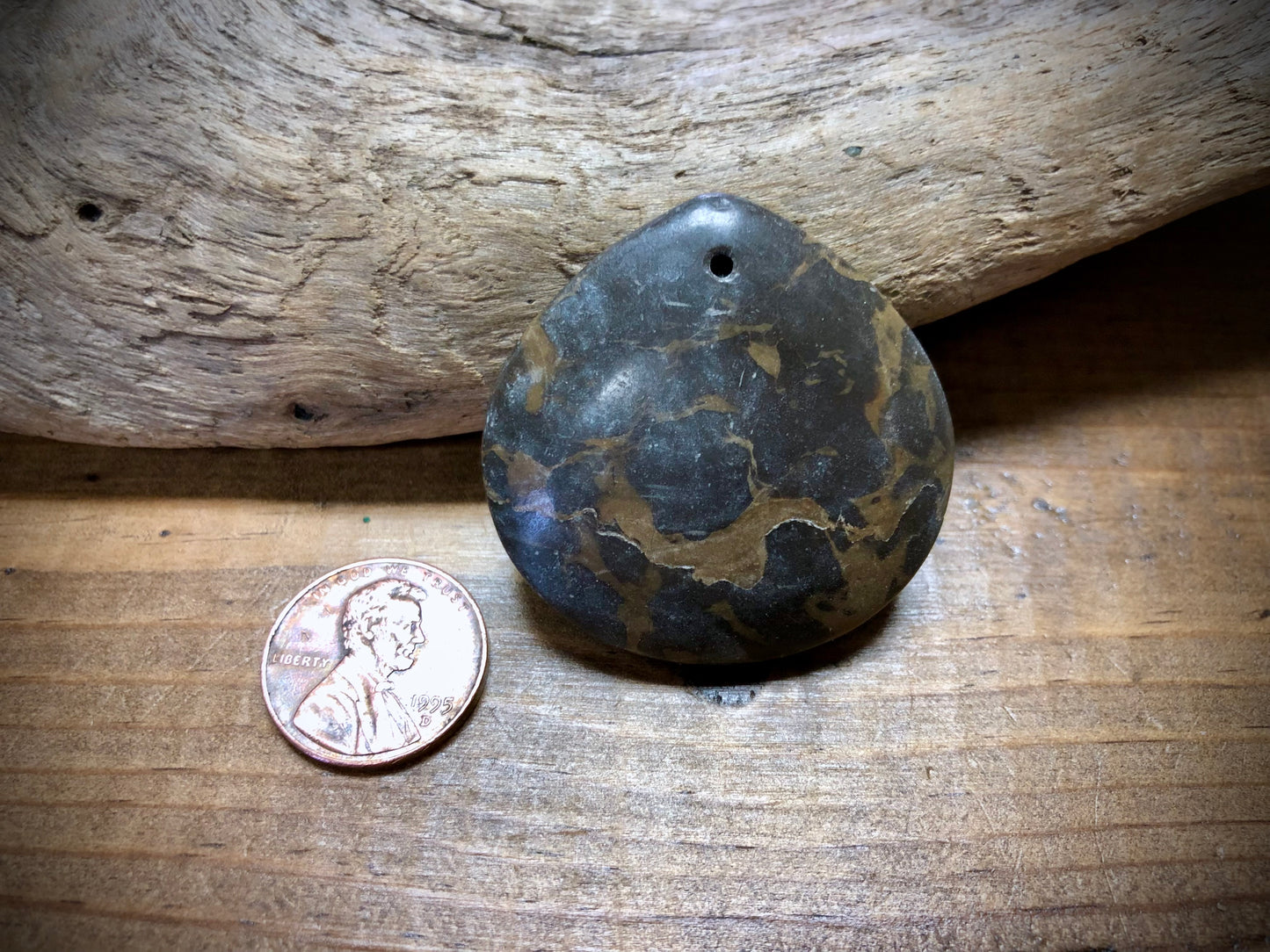 Brown Portoro Marble Stone Pendant - Pear