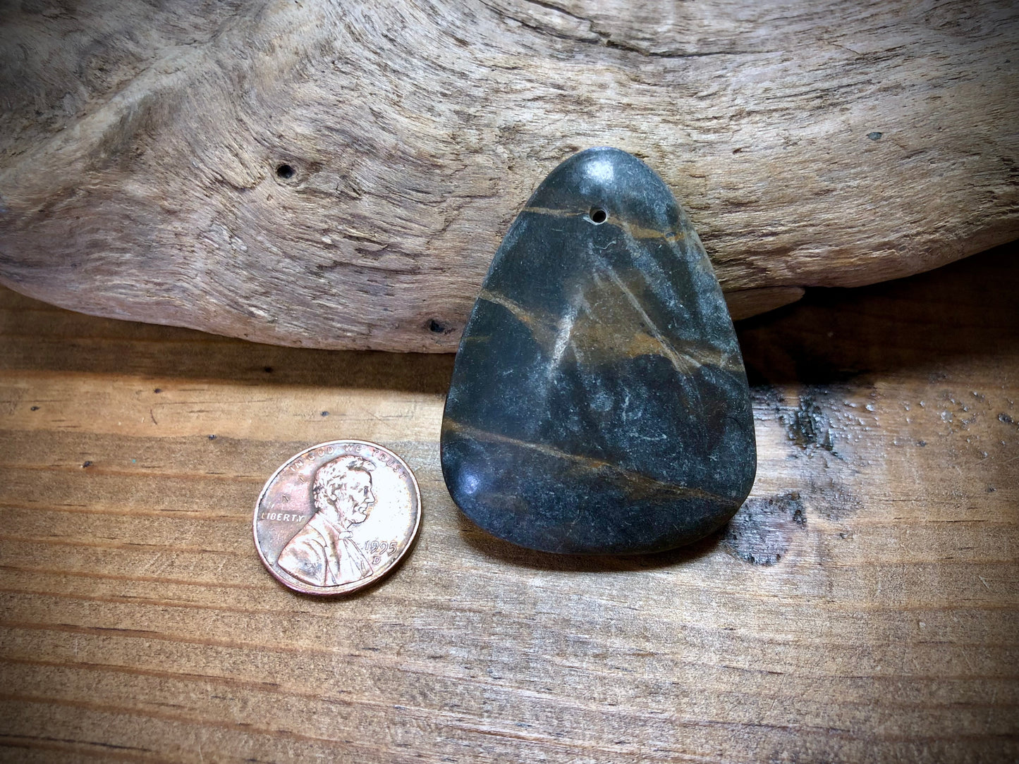 Brown Portoro Marble Stone Pendant - Rounded Triangle