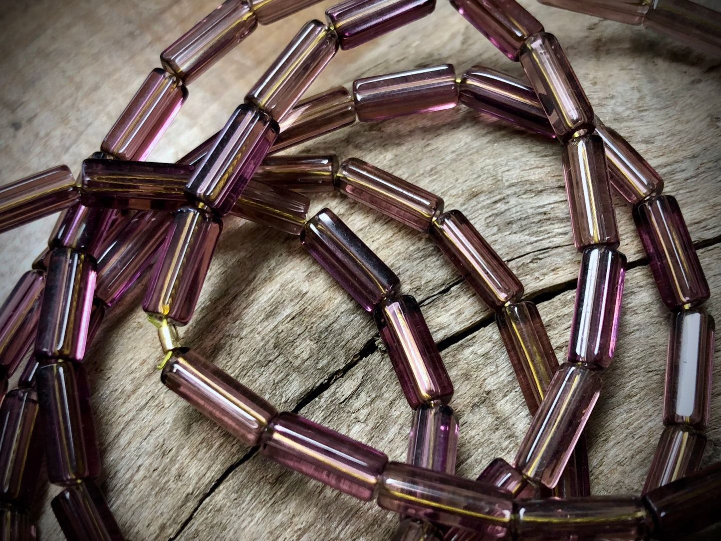 Vintage Czech Glass Strand - Purple Pentagon Tubes